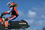 Snowmobile racer en route to victory.